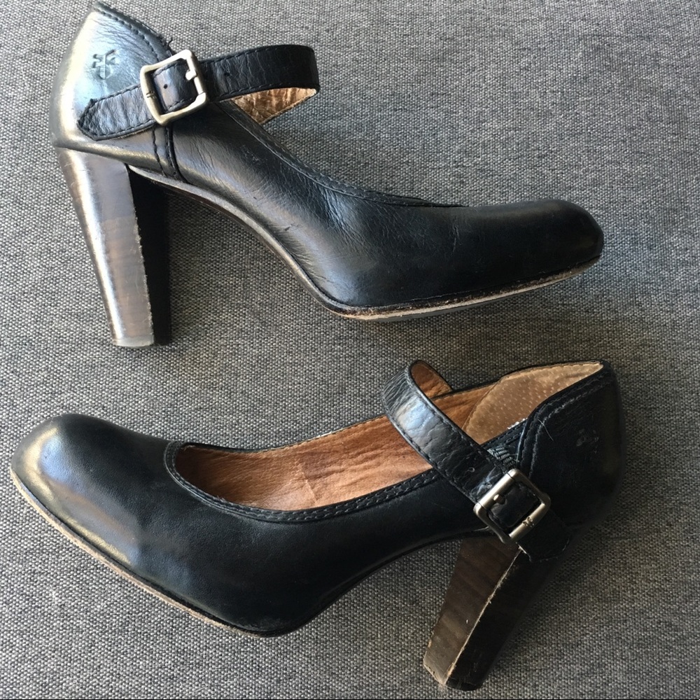Frye Black Miranda Ankle Strap Pumps